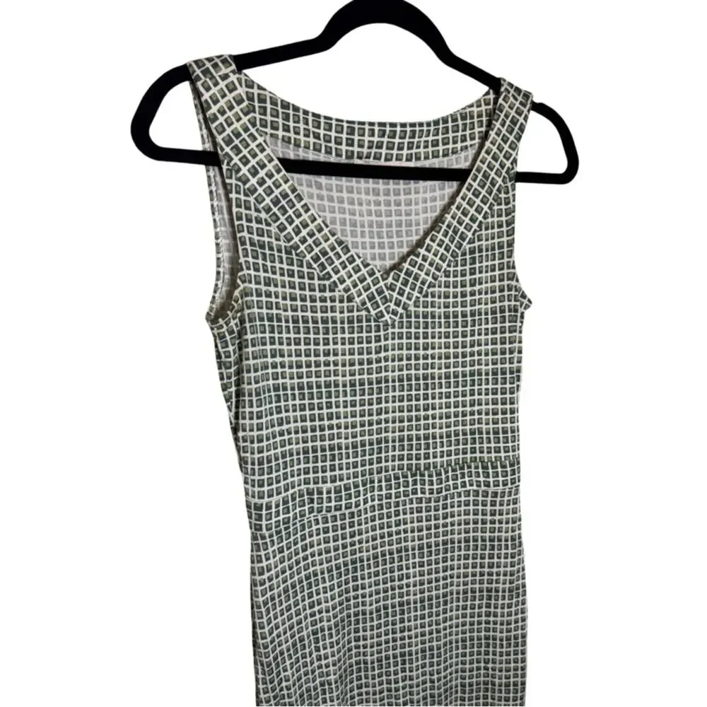 Tory Burch Paris Silk Dress Green Windowpane Double Block Sleeveless XS